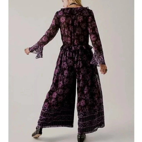 Free People x Anna Sui Cassiel Printed Jumpsuit Black Combo XS - Picture 5 of 7